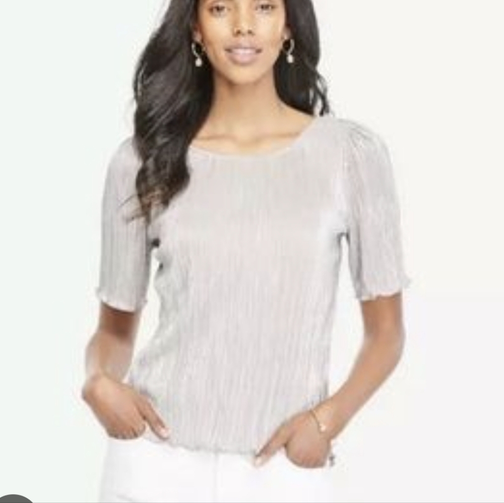 Ann Taylor Gold Pleated 3/4 Sleeve Blouse